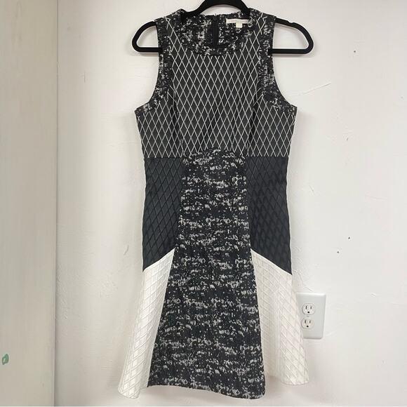 Jonathan Simkhai Black & White Textured Patchwork Style Fit & Flare Mini Dress 6 - Picture 1 of 11